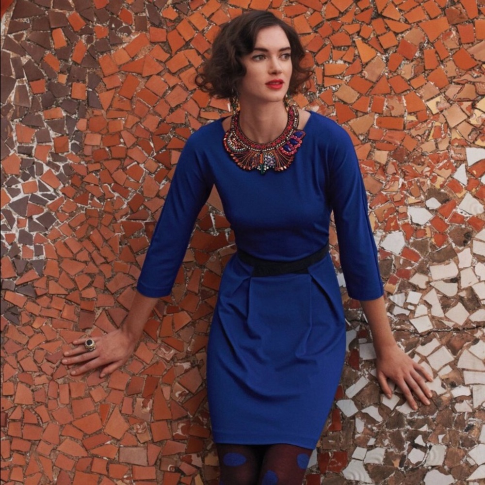 Anthropologie Blue Pleated Ponte Dress